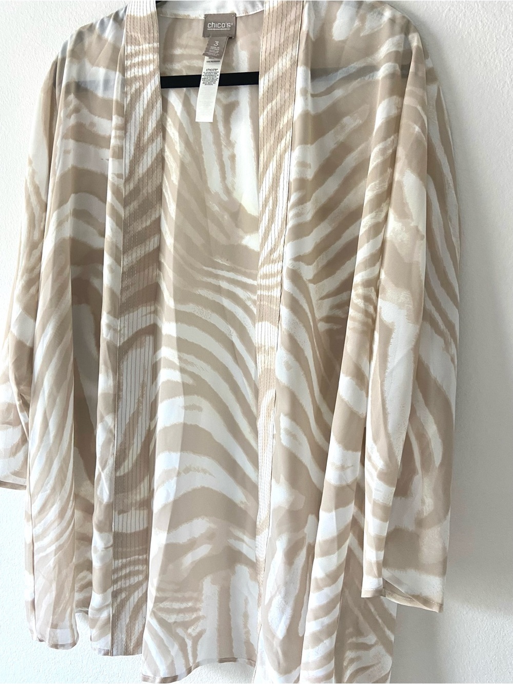 Chico’s Zebra Print Open Front Kimono Cardigan Cover Up Size 3 - Picture 4 of 9